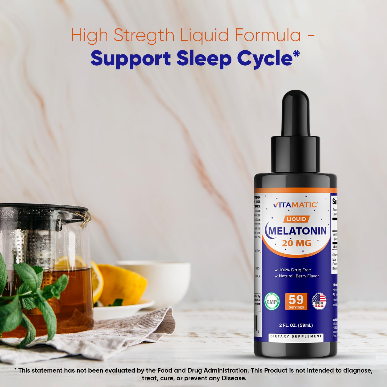 USA-made label on Vitamatic melatonin drops