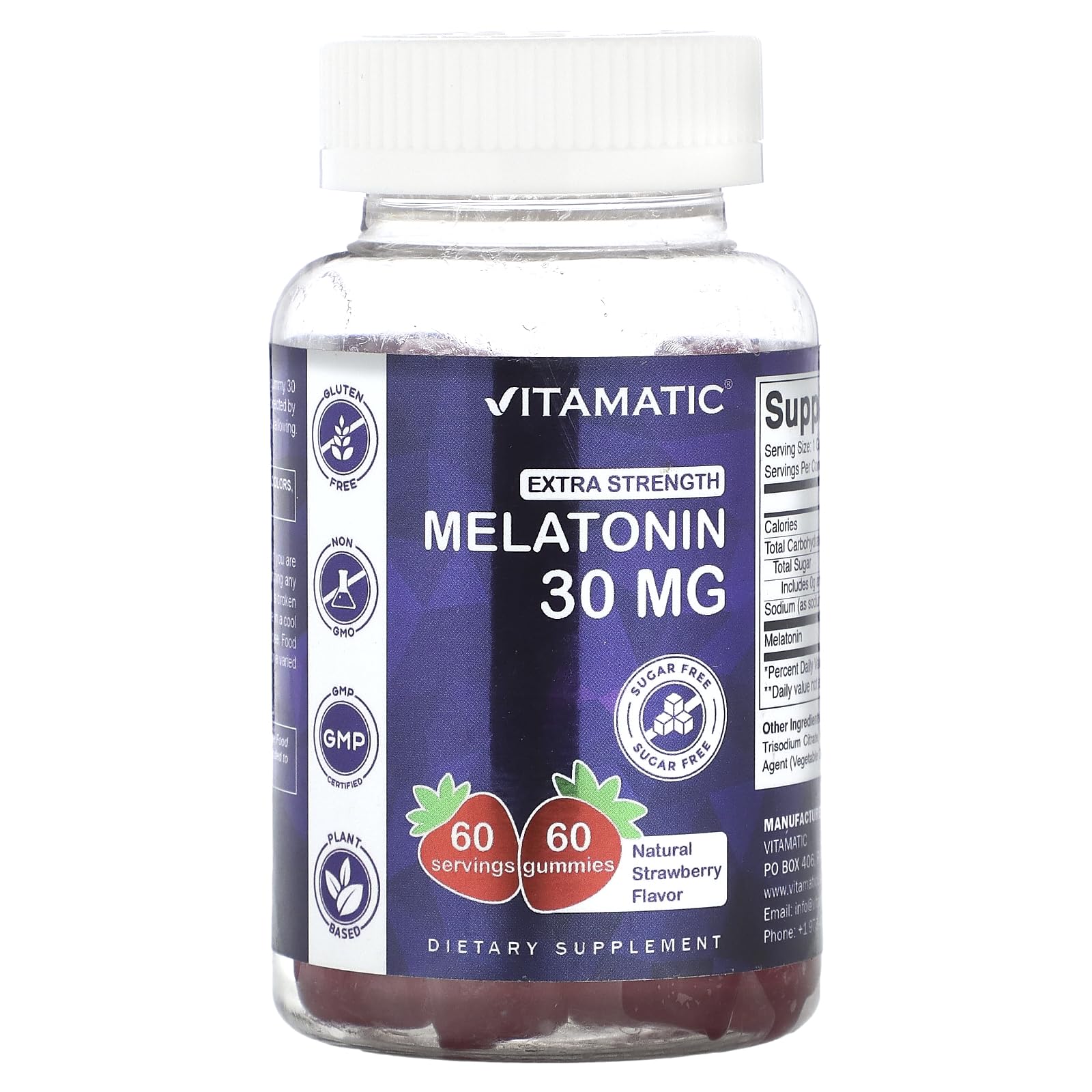 Bottle of Vitamatic Sugar Free Melatonin Gummies - 60 count
