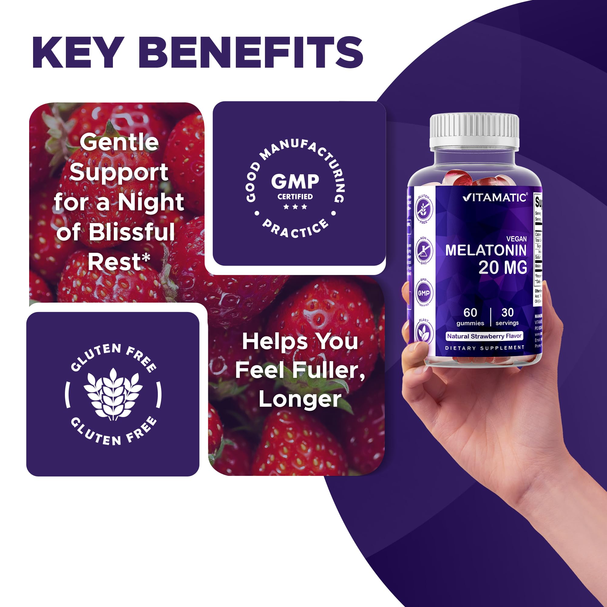 Vitamatic Melatonin Gummies vegan-friendly label