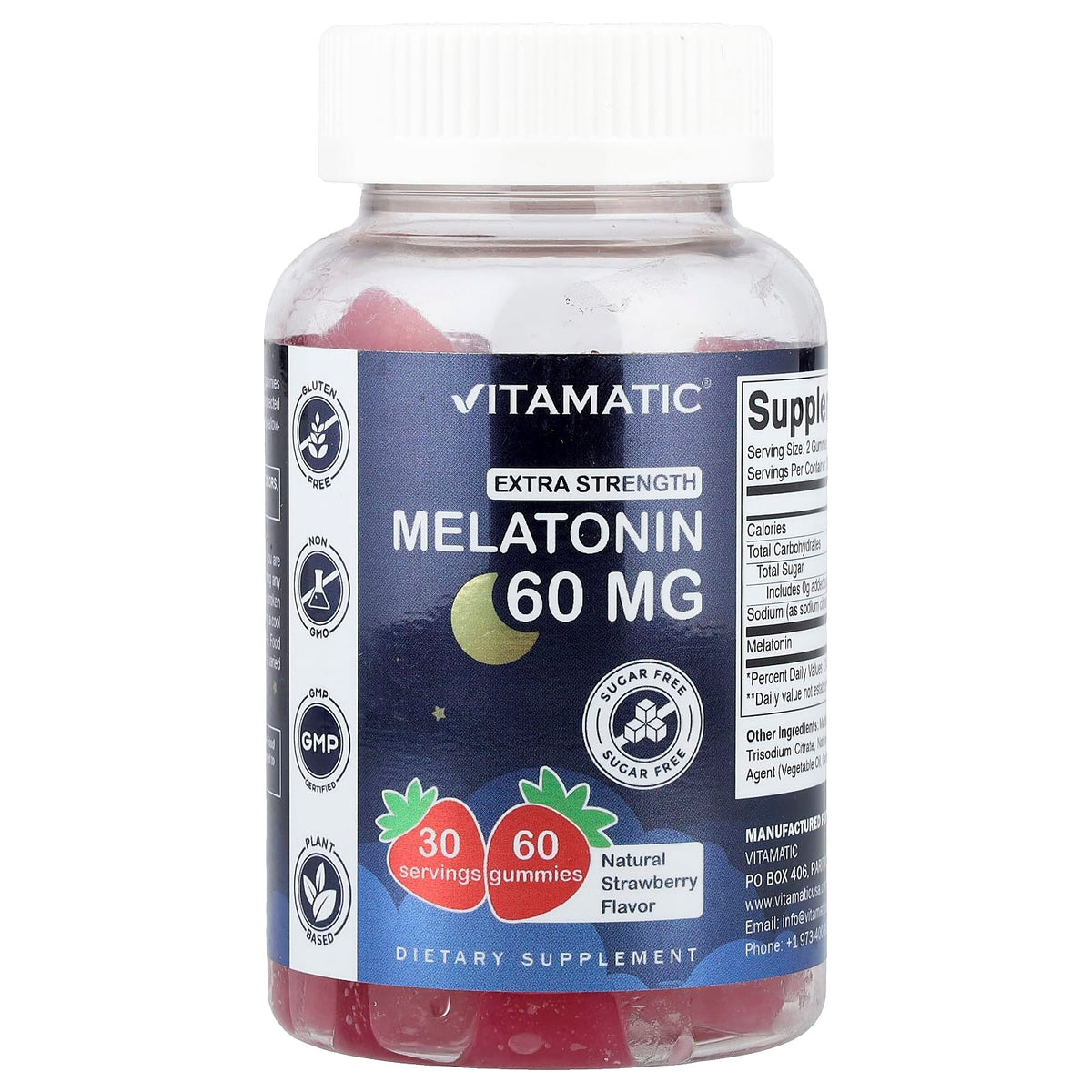 Vitamatic Melatonin Gummies strawberry flavor bottle label