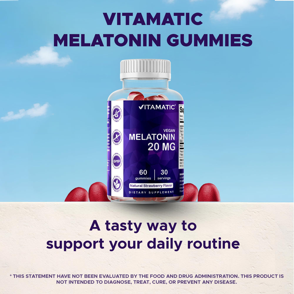 Vegan-friendly ingredients panel for Vitamatic Melatonin Gummies (pectin-based)