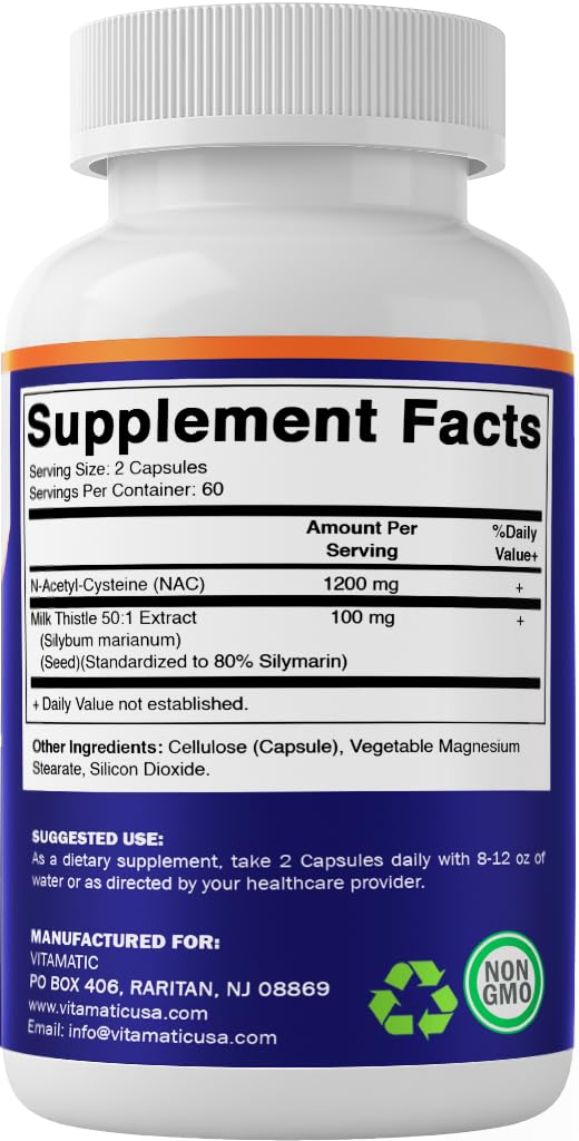 Non-GMO and gluten-free Vitamatic NAC supplement packaging