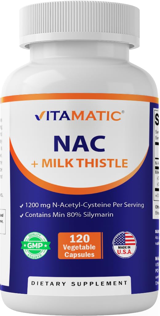 Vitamatic NAC supplement bottle hero image showing label and capsules