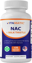 Vitamatic NAC supplement bottle hero image showing label and capsules
