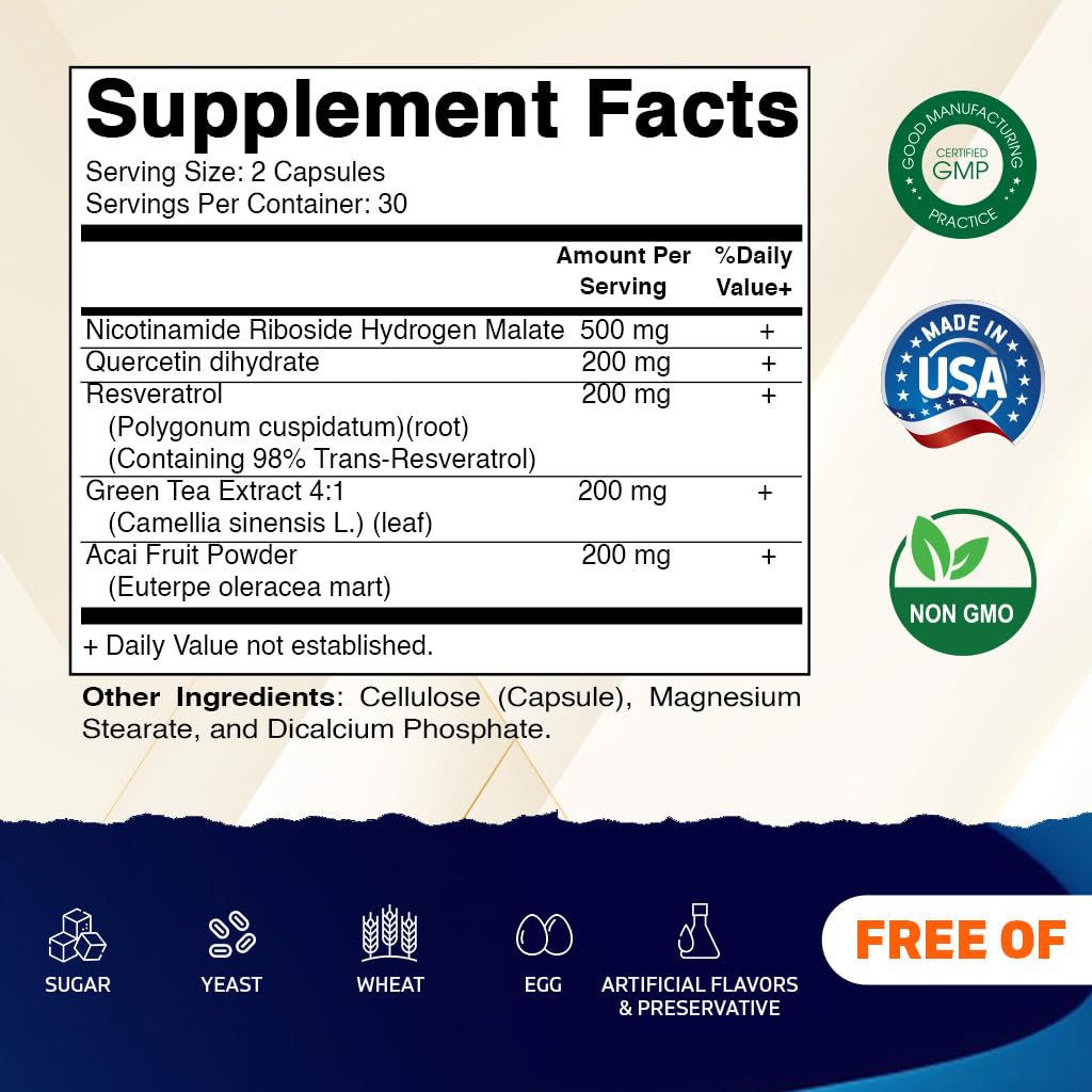 Close-up of label showing 1300mg Nicotinamide Riboside