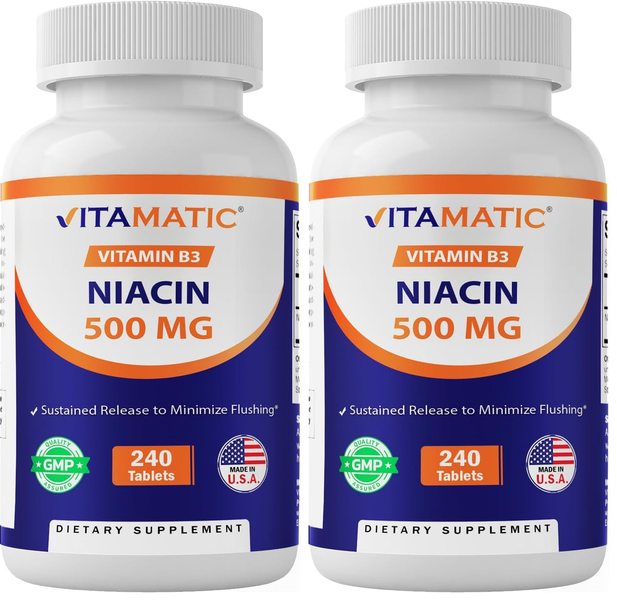 Vitamatic Niacin 500mg bottle and label