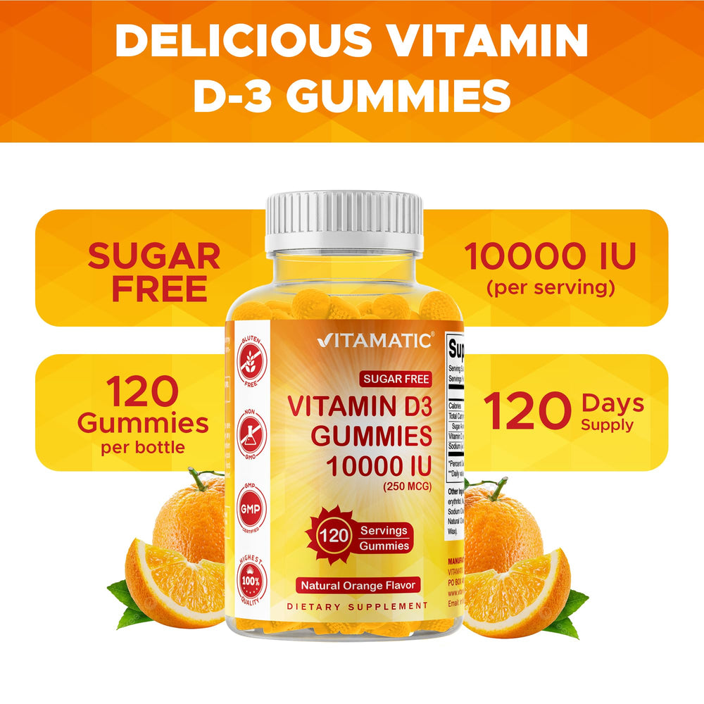 Non-GMO and gluten-free Vitamatic D3 gummies