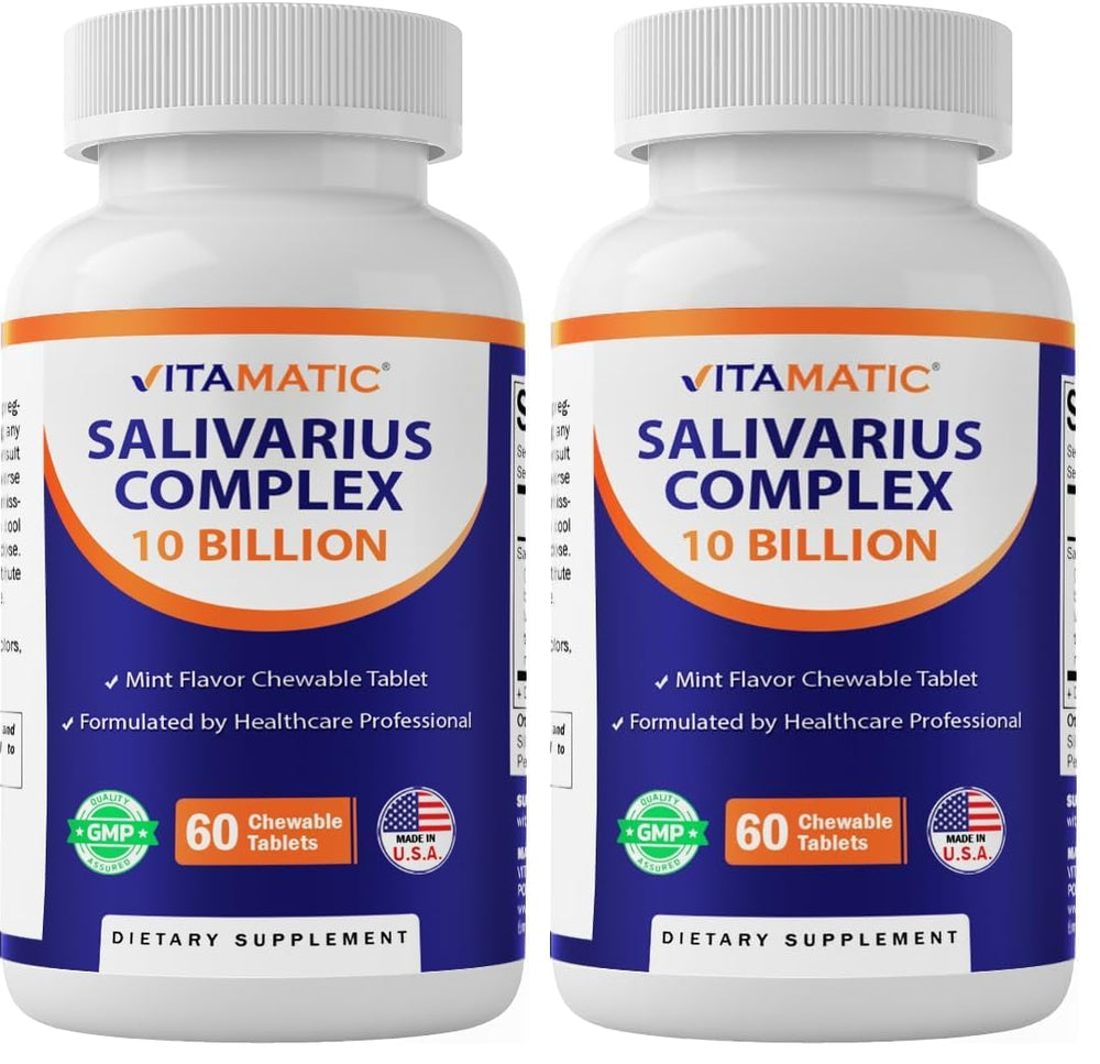 Vitamatic Salivarius Complex 10B mint chewable probiotic tablets bottle label