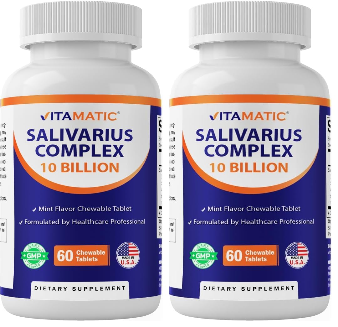 Vitamatic Salivarius Complex 10B mint chewable probiotic tablets bottle label