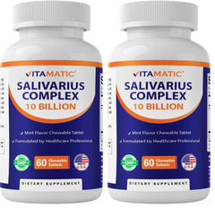 Vitamatic Salivarius Complex 10B mint chewable probiotic tablets bottle label