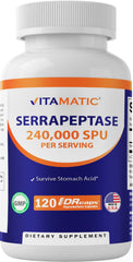 Vitamatic Serrapeptase 240000 SPU bottle with enteric-coated capsules