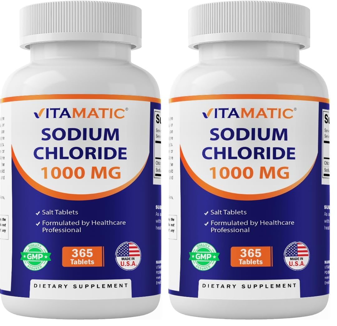 Two Vitamatic Sodium Chloride 1000mg bottles (pack of 2) – front view