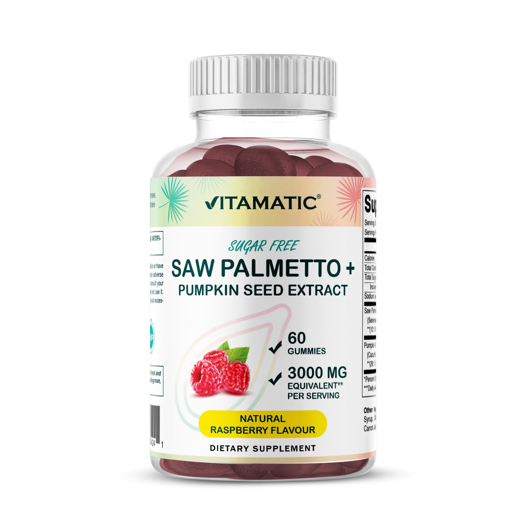 Vitamatic Sugar-Free Saw Palmetto Gummies bottle on white background