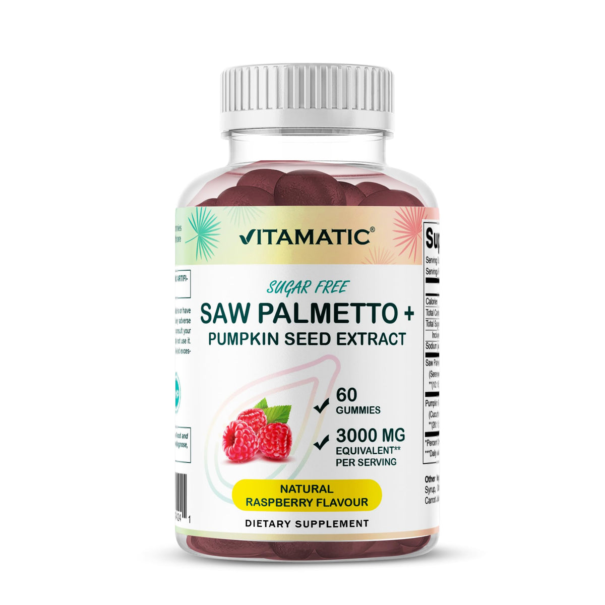 Vitamatic Sugar-Free Saw Palmetto Gummies bottle on white background