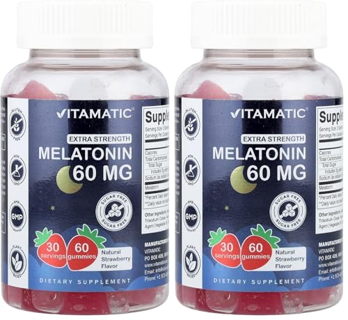 Vitamatic Sugar Free Melatonin gummies bottle with strawberry flavor