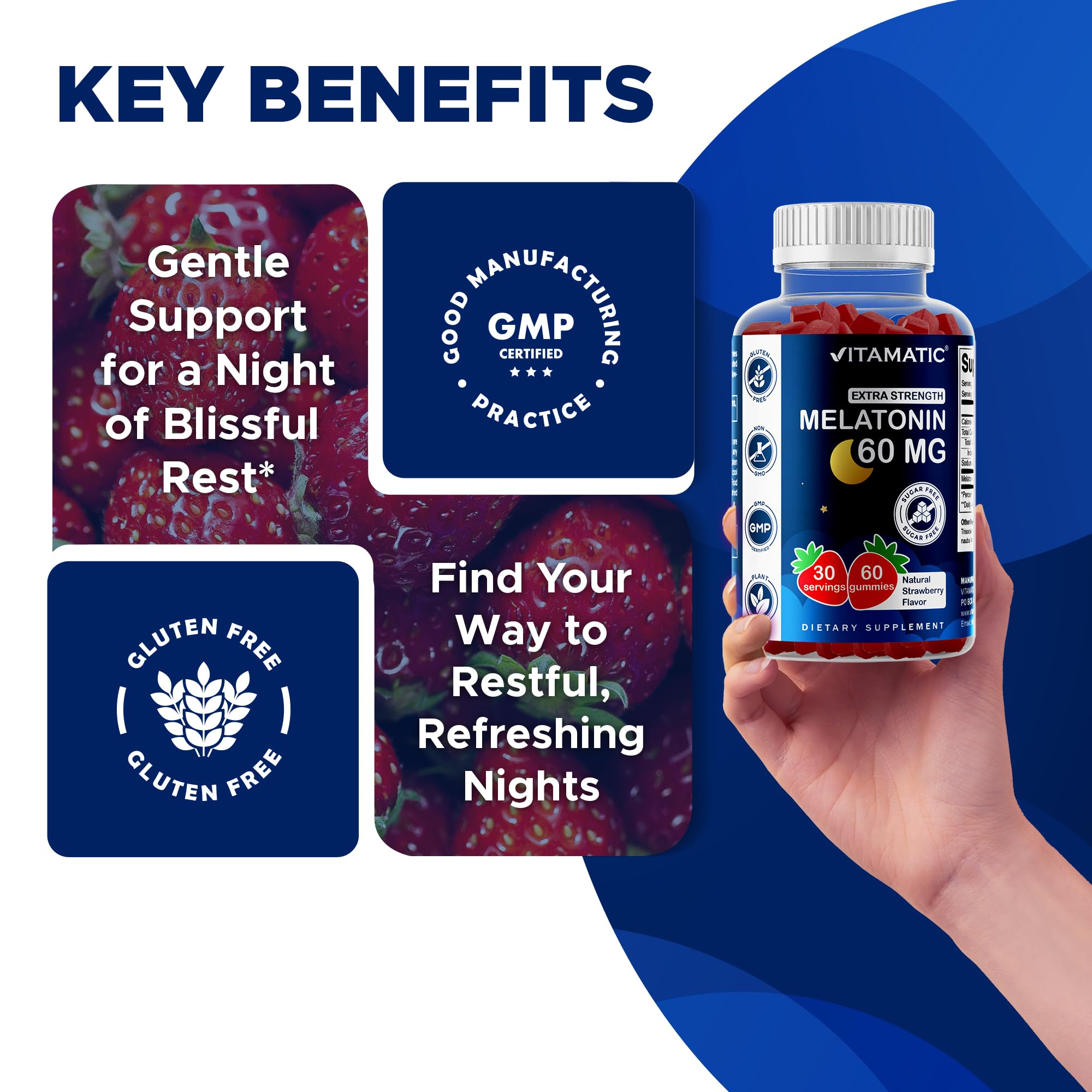 Vitamatic vegan-friendly melatonin gummies with packaging