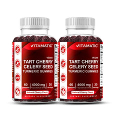 Vitamatic Tart Cherry Gummies with Celery Seed bottle front label, 2-pack