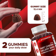 Gummies with tart cherry and celery seed flavor emphasis