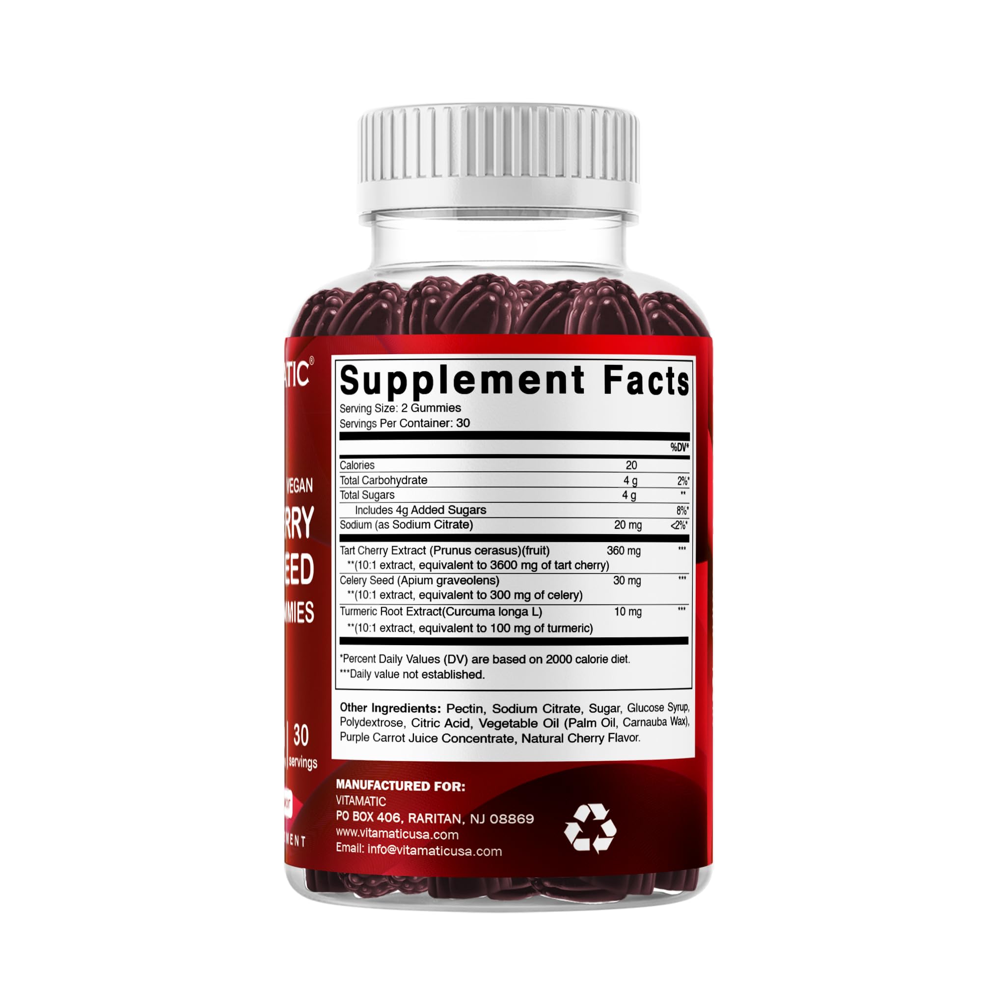 Nutrition facts panel sample image for Tart Cherry Gummies