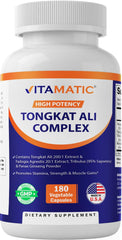 Vitamatic Tongkat Ali 200:1 bottle highlights high-potency blend for daily energy support