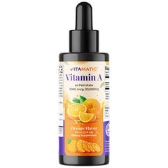 Vitamatic Vitamin A drops bottle with orange flavor label