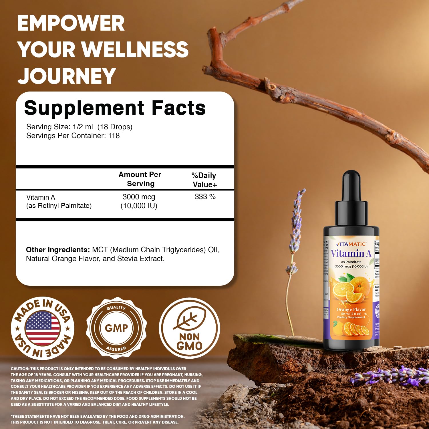 Orange flavor label on Vitamatic Vitamin A drops