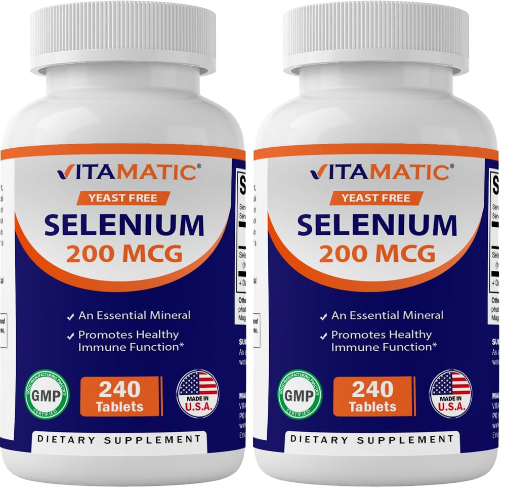 Vitamatic yeast-free selenium 200mcg selenomethionine supplement bottle label - Pack of 2