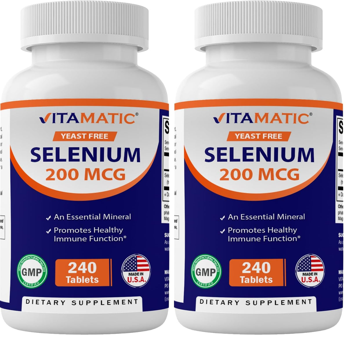 Vitamatic yeast-free selenium 200mcg selenomethionine supplement bottle label - Pack of 2