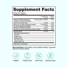 Label close-up of VitaMedica Clear Skin Vitamin Formula bottle