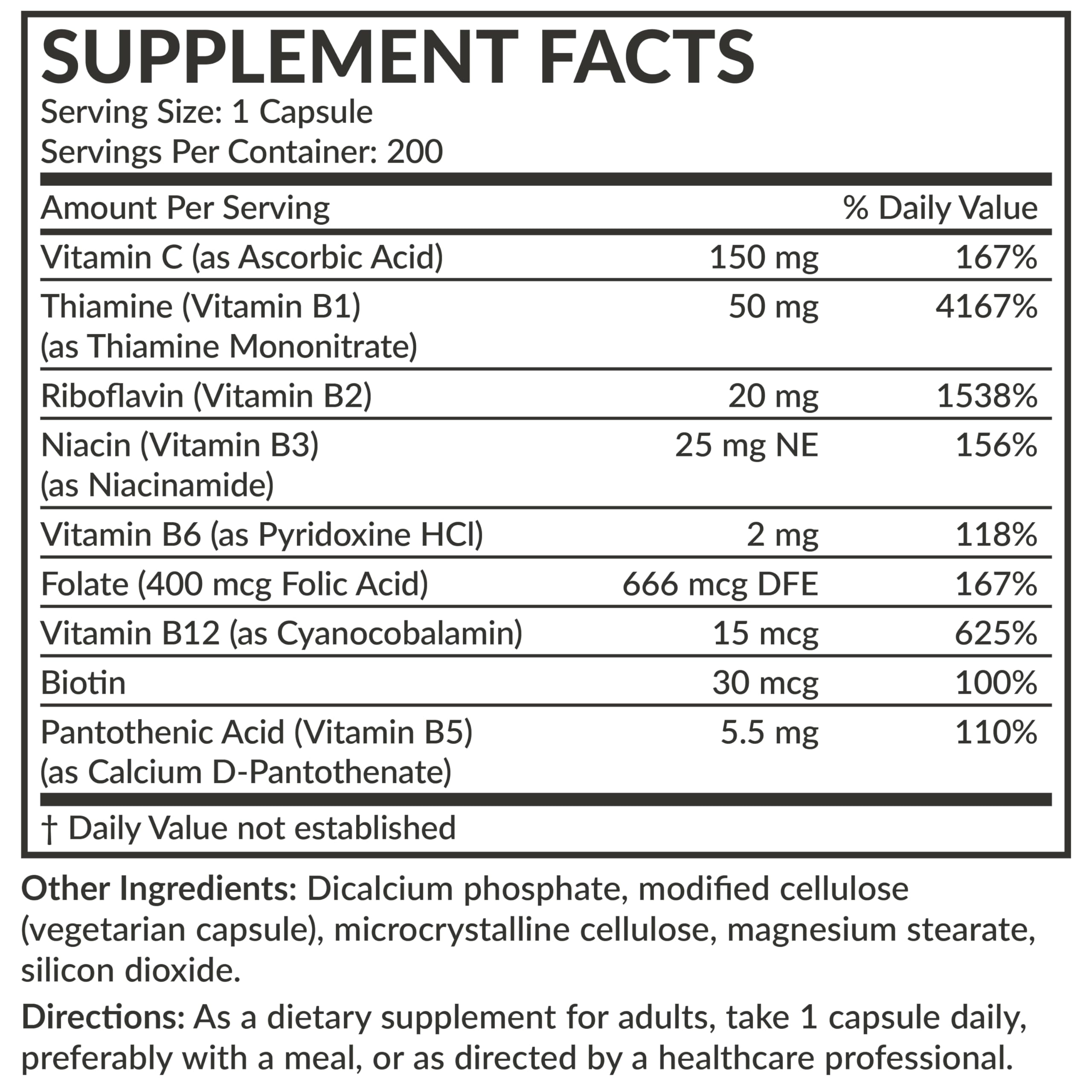 Vitamin B Complex ingredients label