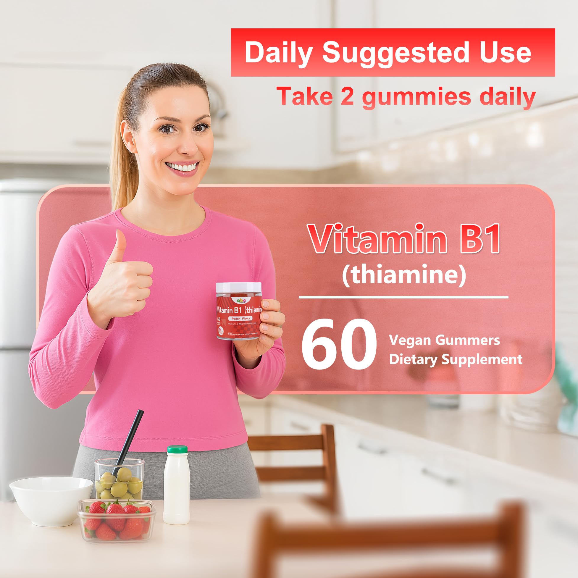 Sugar-free, vegan, gluten-free Vitamin B1 Gummies with Peach flavor