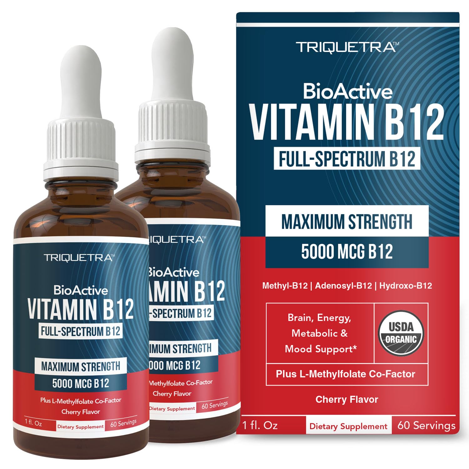 Bottle of Organic Vitamin B12 5000 mcg Sublingual Cherry - 2-pack front view