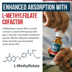 Label highlighting L-Methylfolate cofactor on Vitamin B12 bottle