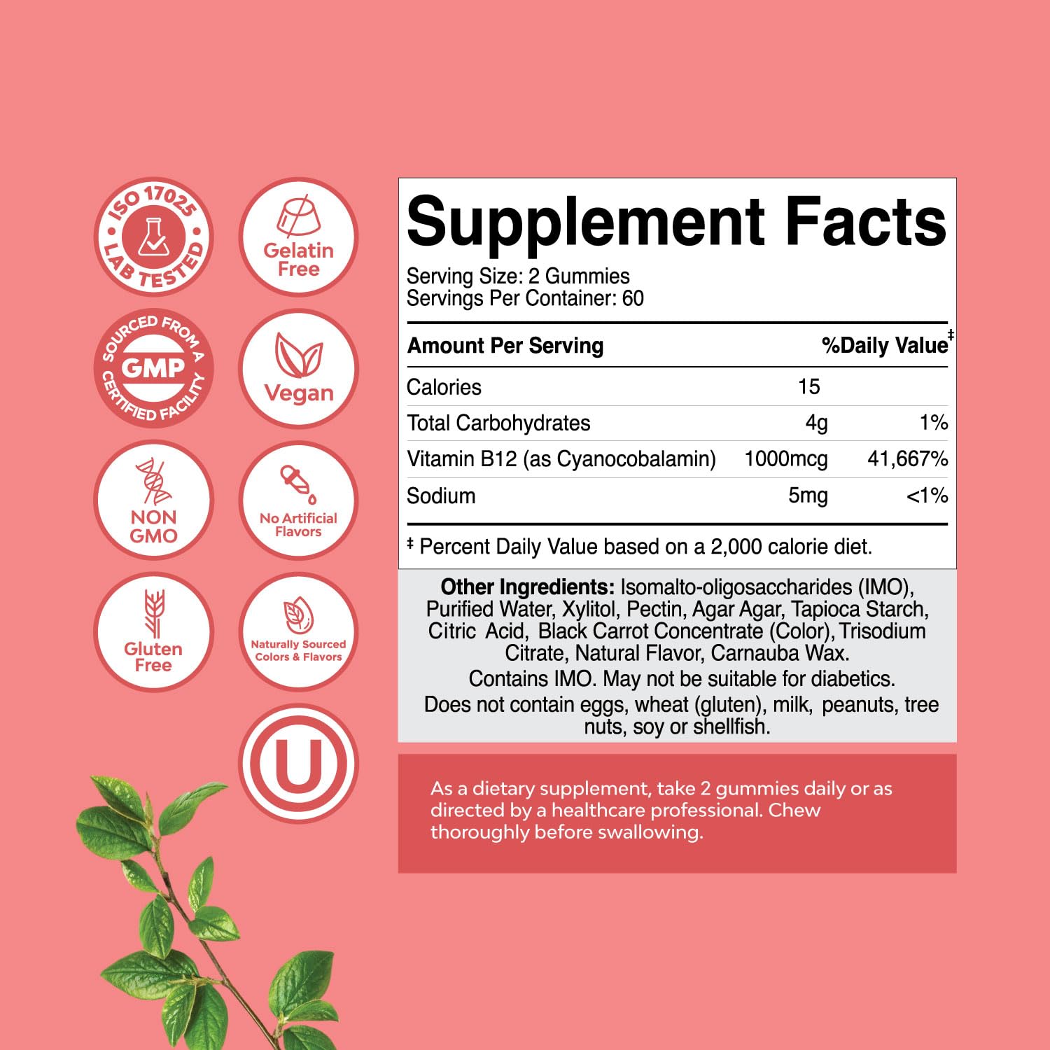 Close-up of an orange sugar-free B12 gummy