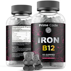 Front label of Vitamin B12 & Iron Gummies with Blackberry flavor