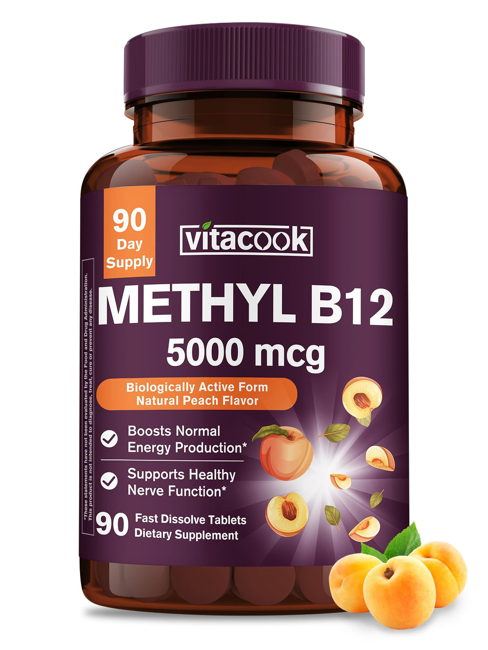 VitaCook Vitamin B12 Sublingual 5000mcg Peach Flavor bottle