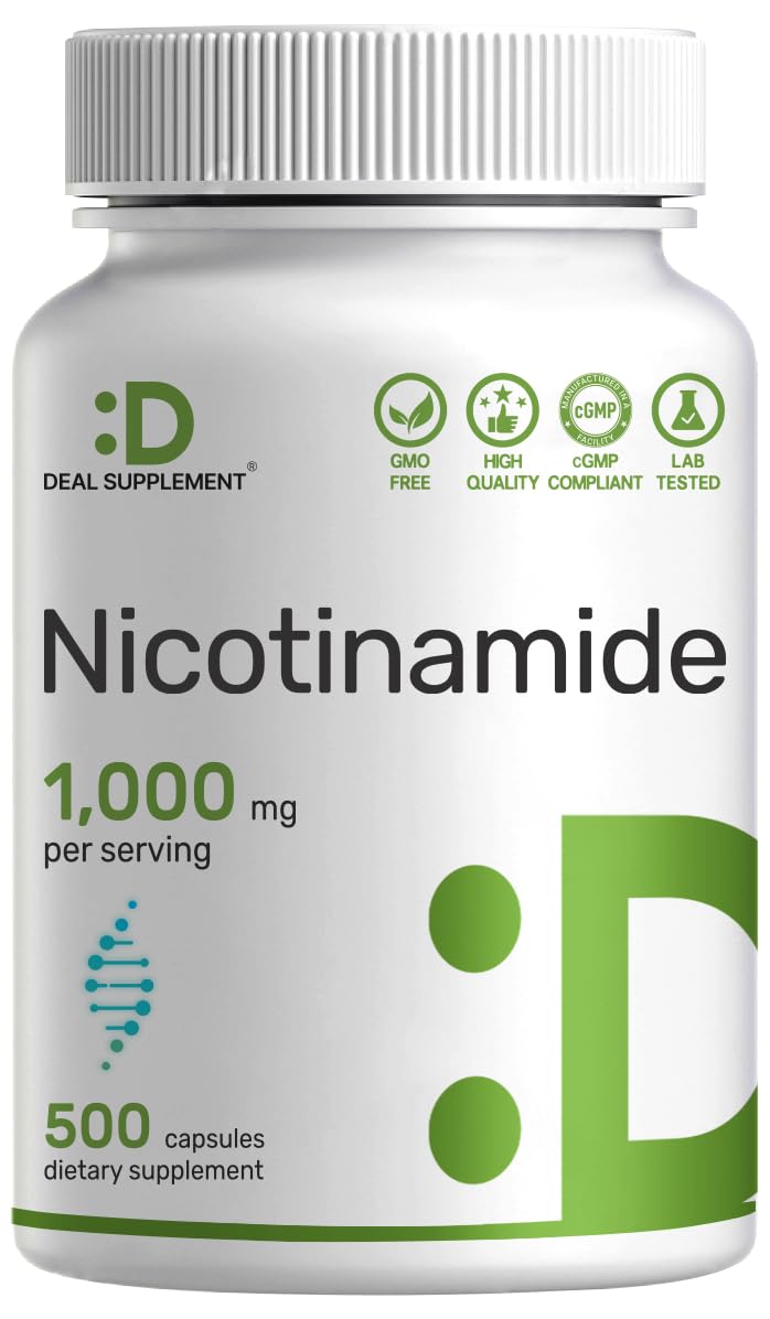 Vitamin B3 Nicotinamide 1000mg per serving bottle with 500 capsules