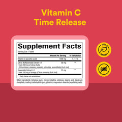 Close up of 1000 mg time release vitamin C tablets