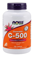 Now Foods Vitamin C-500 Chewable Orange bottle with 100 tablets