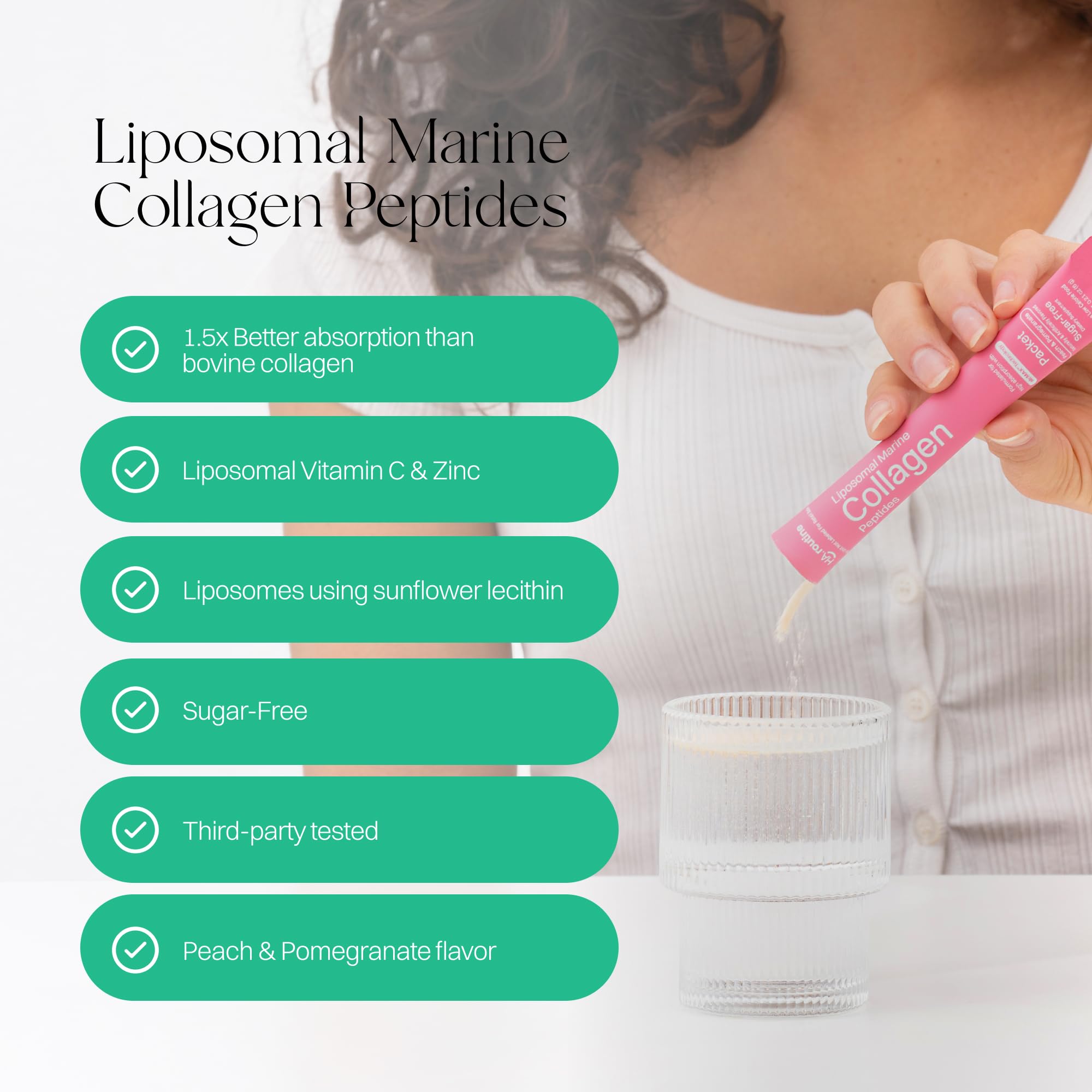 Visual of collagen and vitamin C supporting skin, hair, nails, joints