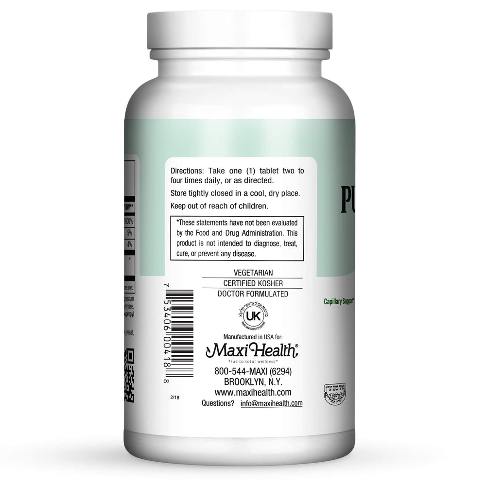Supplement facts panel for Pure-C Bio 600 Vitamin C with calcium and phosphorus