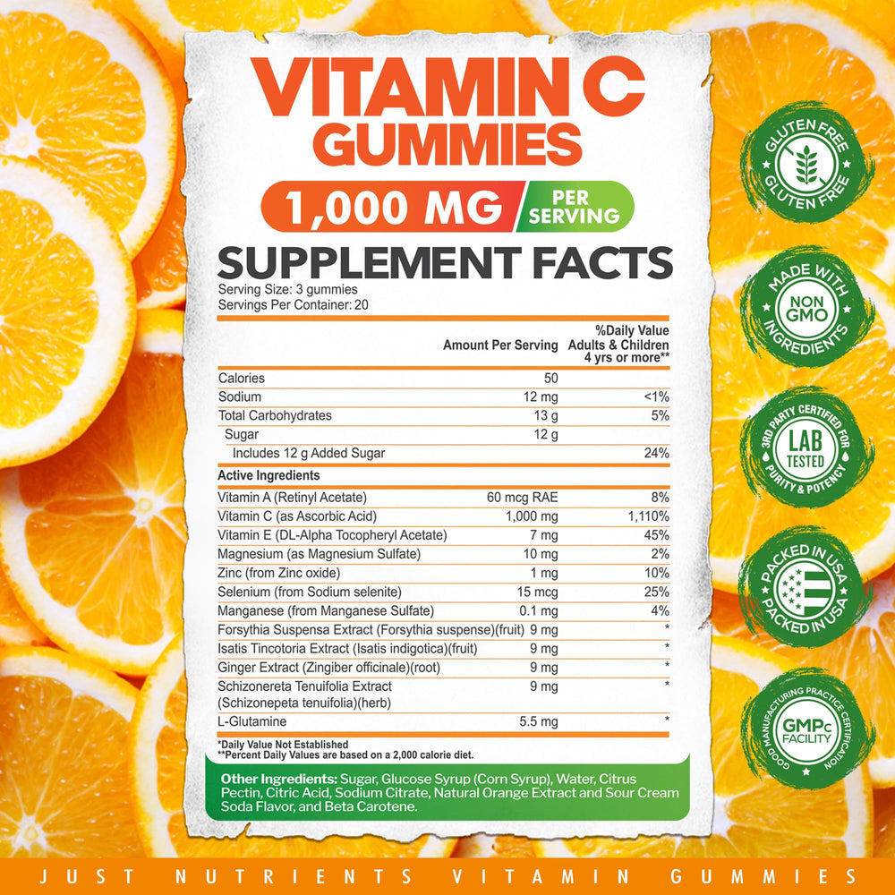 Packshot of Vitamin C Gummies 1000mg orange bottle