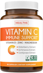 Bottle of Vitamin C immune support supplement with capsules