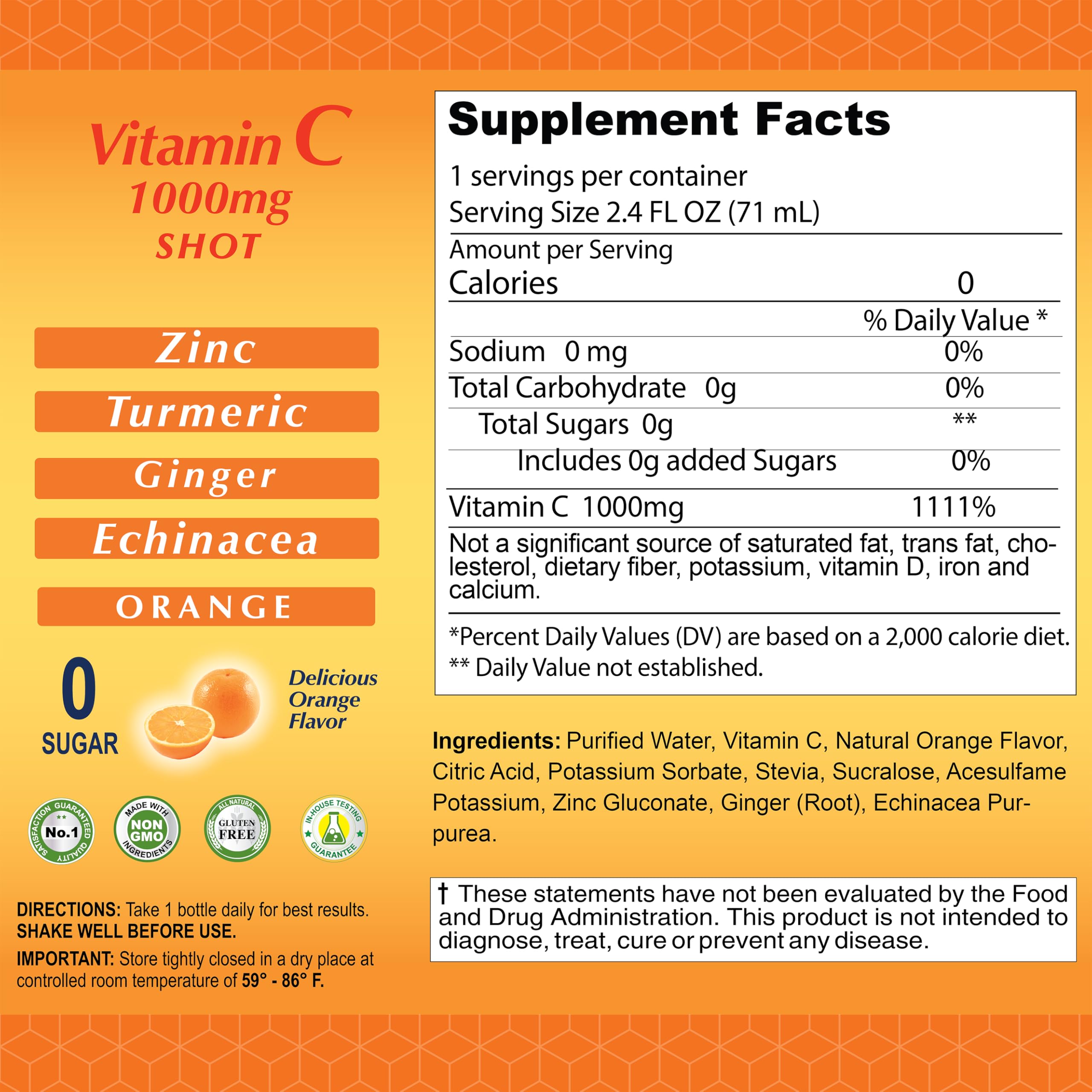 Serving size and dosage information for Vitamin C Shot