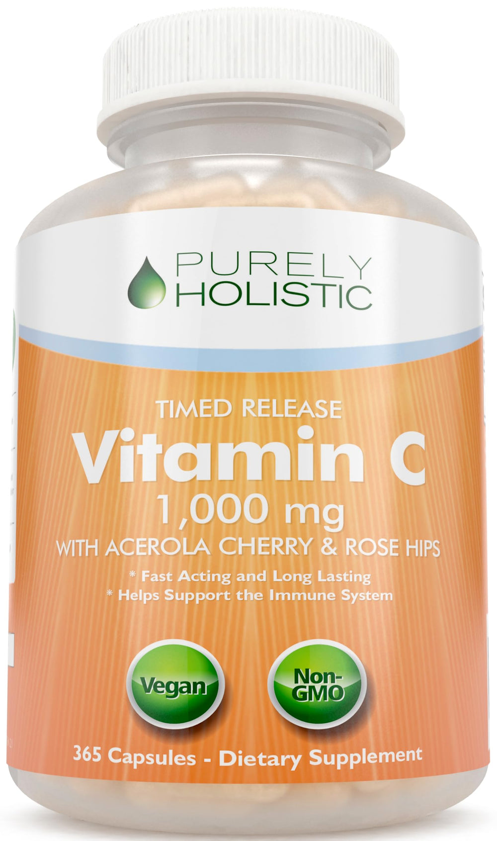 Bottle of Purely Holistic Vitamin C 1000mg Timed Release with 365 vegan capsules