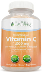 Bottle of Purely Holistic Vitamin C 1000mg Timed Release with 365 vegan capsules