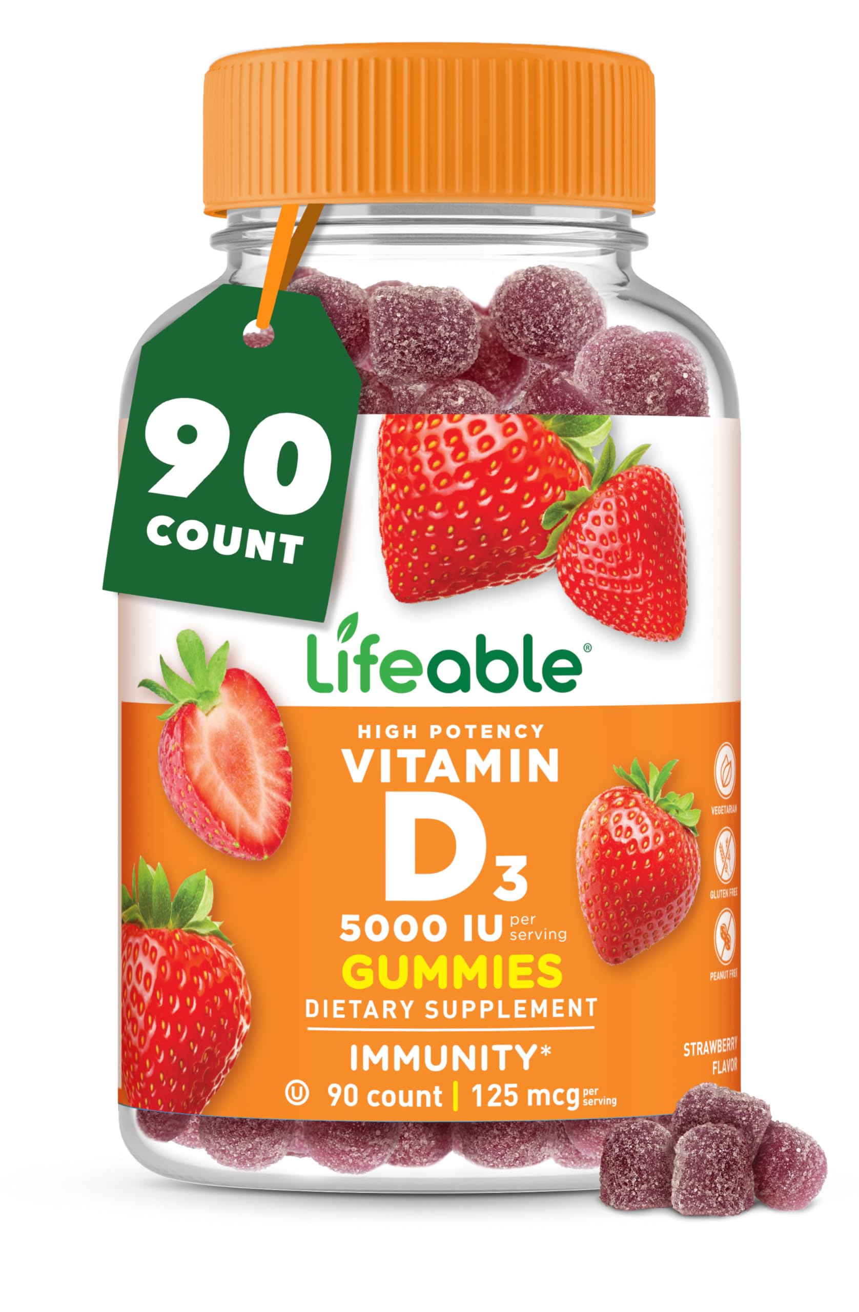 Bottle of Lifeable Vitamin D Gummies for Adults - 90 gummies