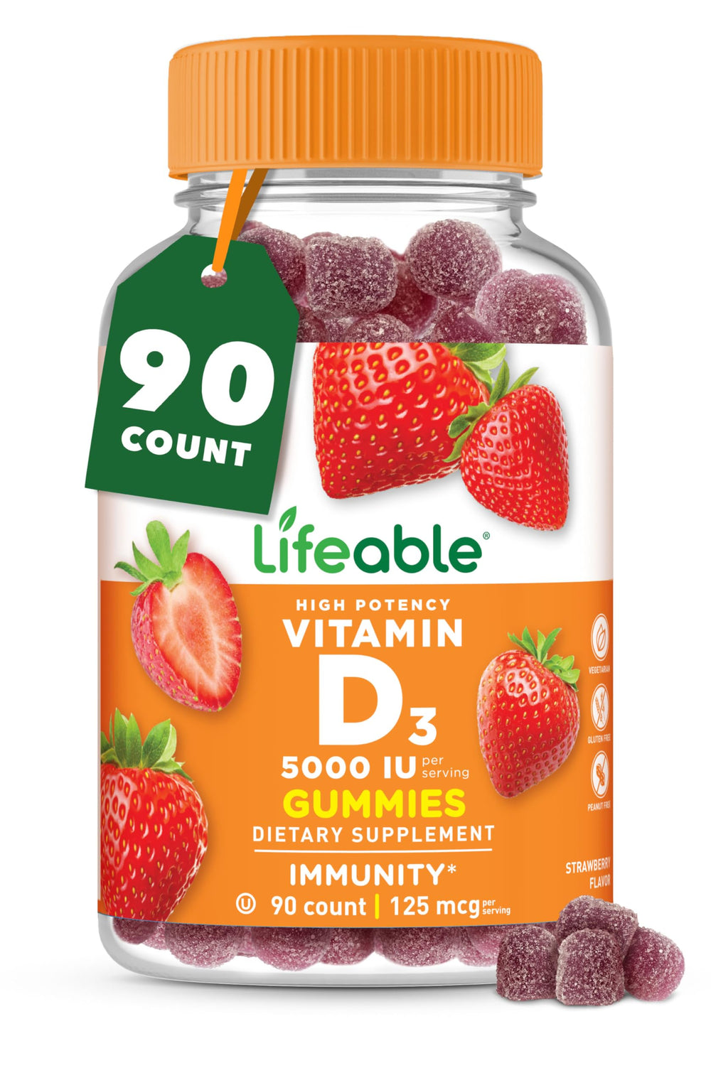 Bottle of Lifeable Vitamin D Gummies for Adults - 90 gummies