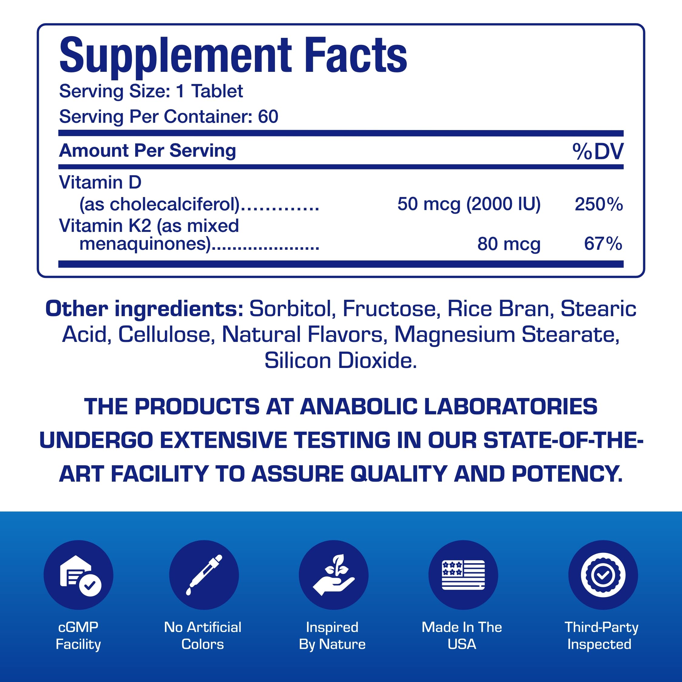Chart showing dosage for vitamin D and K2