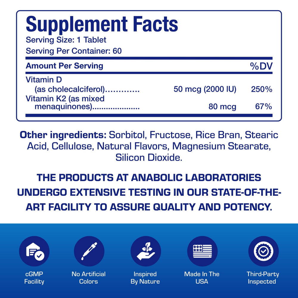 Chart showing dosage for vitamin D and K2